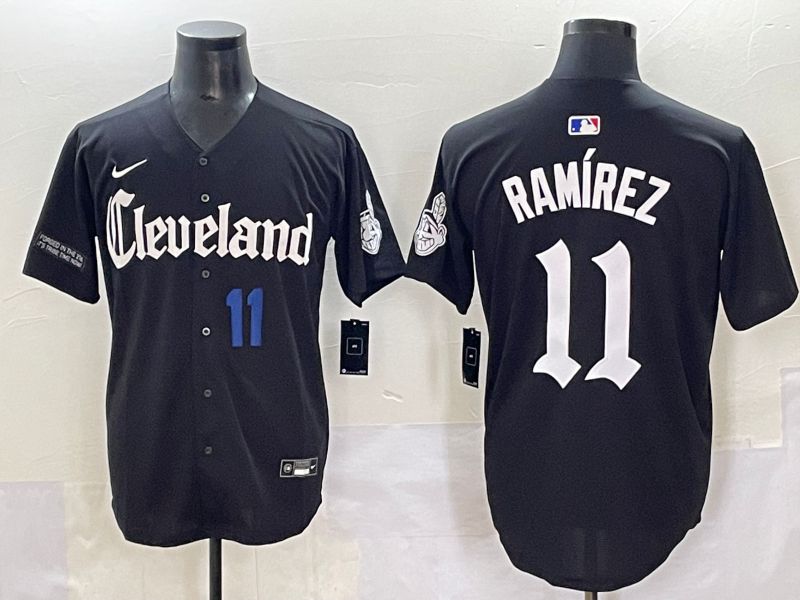 Men 2025 Cleveland Indians #11 Ramirez Black Five generations Joint Name Nike MLB Jersey style 5